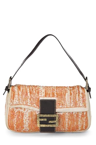 Fendi, Pre-Loved Orange Beaded Satin Baguette, Orange