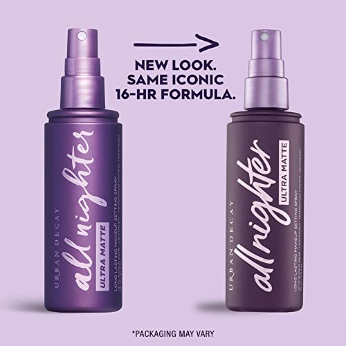 Spray fixateur de maquillage ultra mat All Nighter d'Urban Decay pour le visage (format standard), anti-transfert, tenue longue durée 16 heures, avec argile de kaolin absorbant l'huile, finition mate, végétalien - 4 fl oz