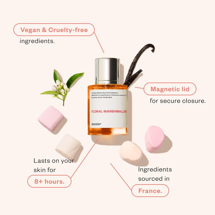 Dossier - Eau de Parfum - Floral Marshmallow - Inspirado en By Kilian's Love, Don't Be Shy - Perfume Luxury - Infusión Pura - Sin Parabenos - Vegano - Femenino - Para Mujer - Fragancia 1,70z (Spray 50ml)