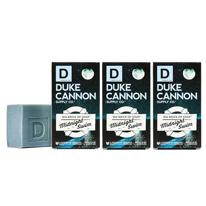 Jabón Duke Cannon Big Brick of Soap Midnight Swim: refrescante aroma acuático con notas verdes, barra de jabón para hombres de 10 oz (paquete de 3)