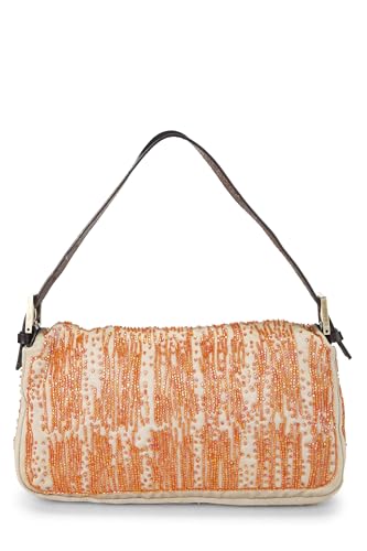 Fendi, Pre-Loved Orange Beaded Satin Baguette, Orange