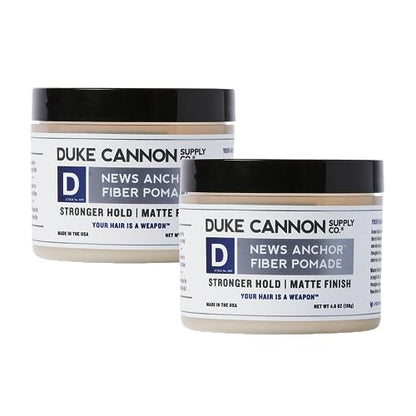 Pomada de fibra News Anchor de Duke Cannon: fijación fuerte, acabado mate natural, 4,6 oz (paquete de 2)