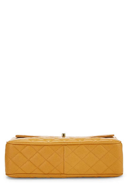 CHANEL, Pre-Loved Yellow Quilted Caviar Pocket Camera Bag Large, Yellow