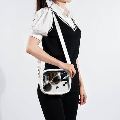 Sac à bandoulière transparent TOBVZOO pour femme, approuvé par le stade, petit sac en cuir transparent avec sangle réglable pour concerts et événements sportifs (blanc)