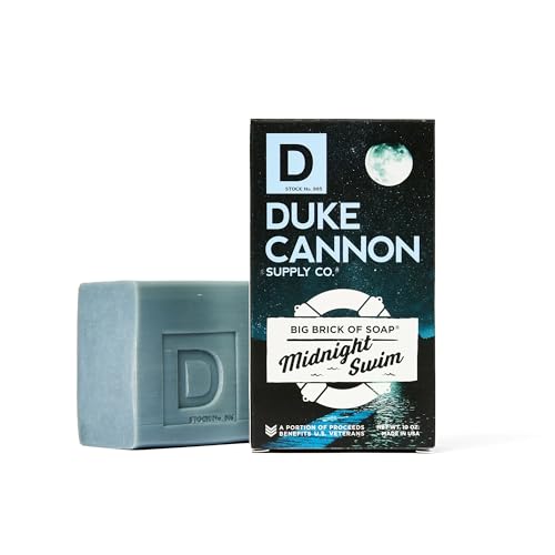 Duke Cannon Big Brick of Soap Midnight Swim - Parfum aquatique rafraîchissant avec des notes de tête vertes, barre de savon pour hommes de 10 oz (paquet de 3)