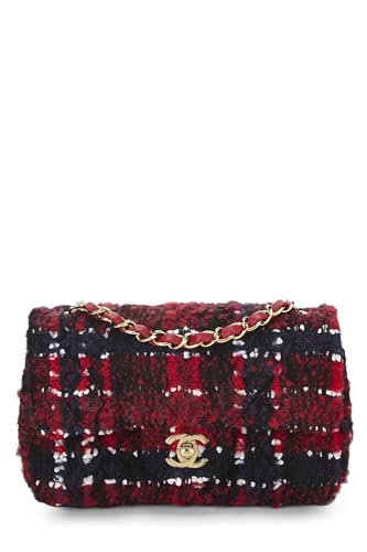 Chanel, Pre-Loved Red Quilted Tweed Rectangular Flap Mini, Red