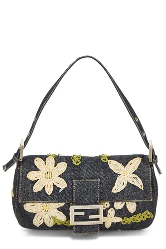 Fendi, Pre-Loved Navy Floral Embroidered Baguette, Navy