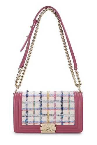 Chanel, sac Boy Medium en tweed rose et multicolore d'occasion, rose