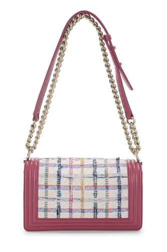 Chanel, Pre-Loved Pink & Multicolored Tweed Boy Bag Medium, Pink