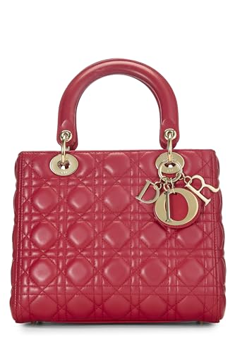 Dior, Pre-Loved Red Cannage Piel de cordero acolchada Lady Dior Medium, Rojo