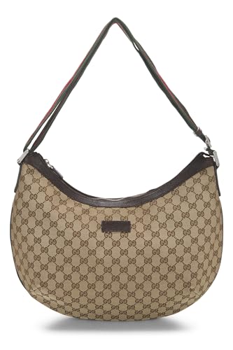 Gucci, sac messager rond en toile GG d'occasion, grand modèle, marron