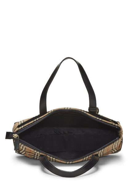 Burberry, sac hobo long à carreaux Haymarket noir d'occasion, noir