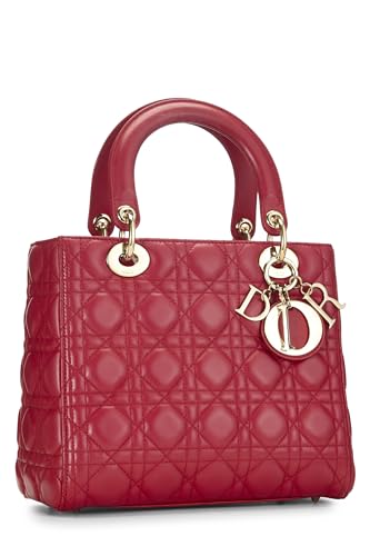 Dior, Pre-Loved Red Cannage Quilted Lambskin Lady Dior Medium, Red