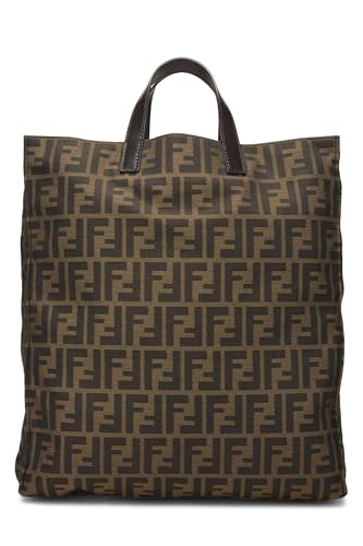 Fendi, sac fourre-tout vertical en toile marron Zucca de taille moyenne, d'occasion, marron