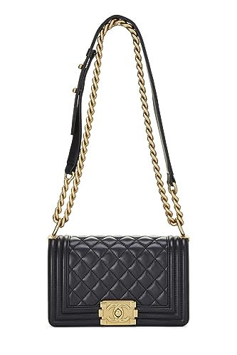 Chanel, petit sac Boy en cuir d'agneau matelassé noir d'occasion, noir