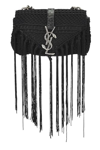 YVES SAINT LAURENT, Pre-Loved Black Knit Crochet Serpent Chain Bag Baby, Black