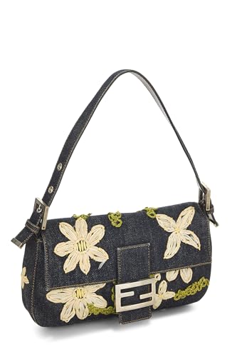 Fendi, Baguette brodée à fleurs bleu marine d'occasion, bleu marine