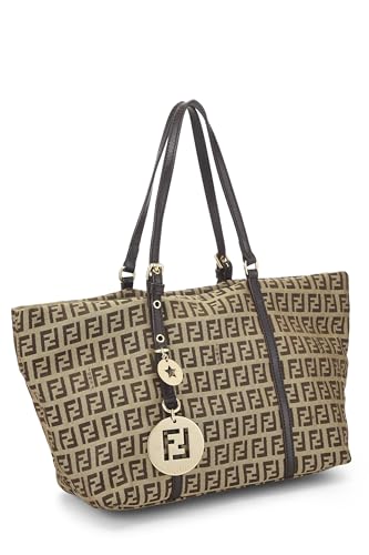 Fendi, Bolso tote pequeño de lona color beige con calabacín Pre-Loved, Marrón