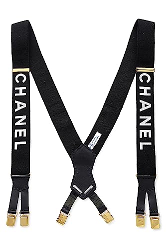 Chanel, Pre-Loved Black Elastic Logo Suspenders, Black