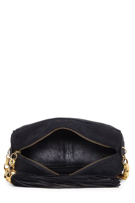 CHANEL, Mini sac photo vertical en daim noir d'occasion, noir