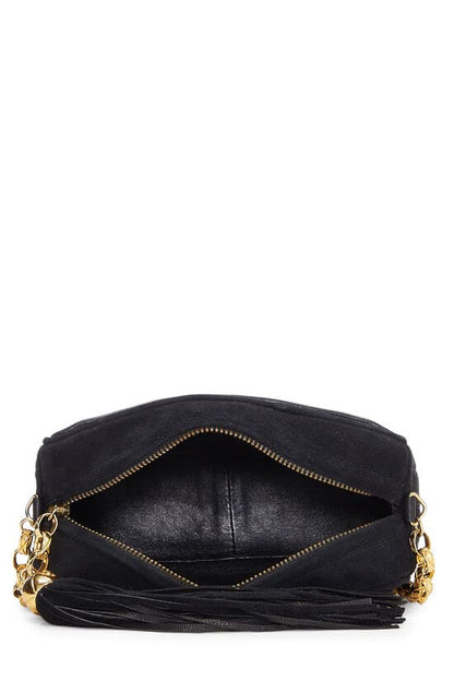 CHANEL, Mini bolso para cámara con bolsillo vertical de ante negro Pre-Loved, Negro