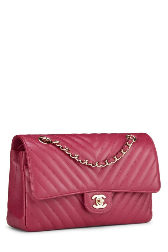 CHANEL, Pre-Loved Purple Chevron Lambskin Classic Double Flap Medium, Purple