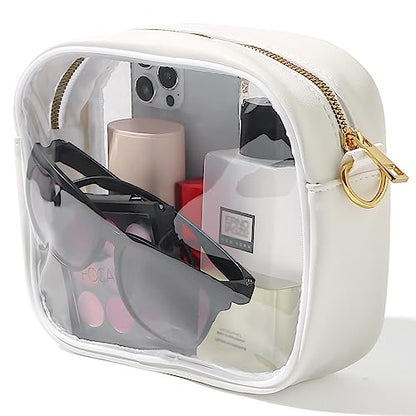 Sac à bandoulière transparent TOBVZOO pour femme, approuvé par le stade, petit sac en cuir transparent avec sangle réglable pour concerts et événements sportifs (blanc)