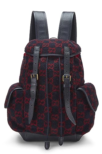 Gucci, Pre-Loved Navy & Red Original GG Wool Backpack, Multi