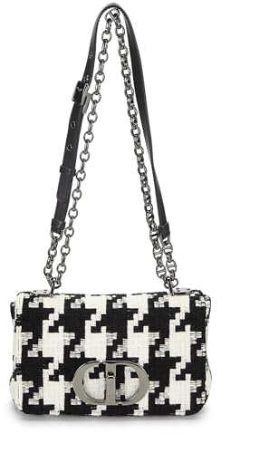 Dior, Pre-Loved Multicolor Houndstooth Canvas Caro Bag Small, Black