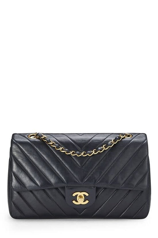 CHANEL, Pre-Loved Black Chevron Lambskin Classic Double Flap Medium, Black