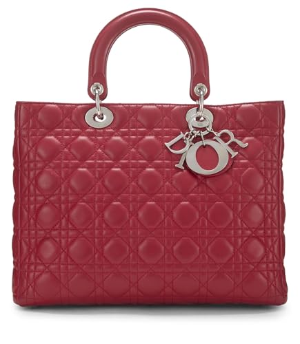 Dior, Lady Dior Large en cuir d'agneau matelassé Cannage rouge d'occasion, rouge