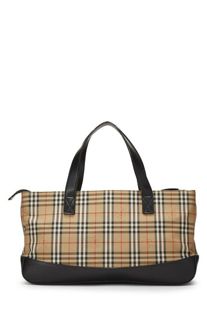 Burberry, sac hobo long à carreaux Haymarket noir d'occasion, noir