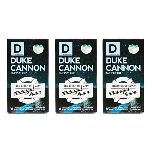 Jabón Duke Cannon Big Brick of Soap Midnight Swim: refrescante aroma acuático con notas verdes, barra de jabón para hombres de 10 oz (paquete de 3)