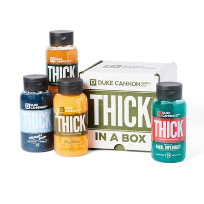 Duke Cannon Supply Co. THICK Gel douche haute viscosité pour hommes THICK IN A BOX Lot de 4 - Ingrédients de première qualité, épaississants à base de plantes, mousse supérieure, exfoliant naturel, 17,5 fl oz (lot de 4)