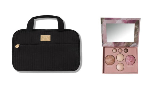 LAURA GELLER The Best of the Best Baked Face Palette + Quilted Folding Travel Makeup Bag, Black