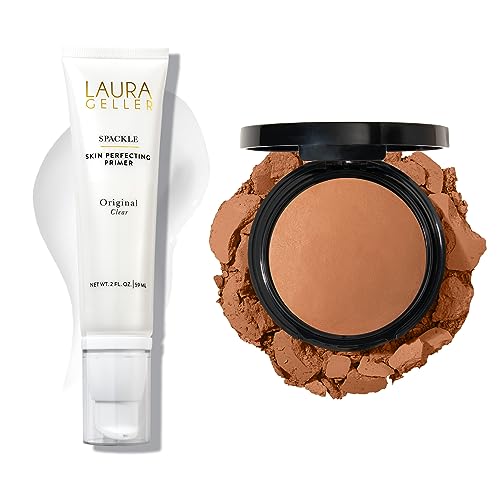 Base de maquillaje en polvo Baked Double Take de LAURA GELLER NEW YORK, Deep + Spackle Super-Size Skin Perfecting Makeup Primer con ácido hialurónico, Original