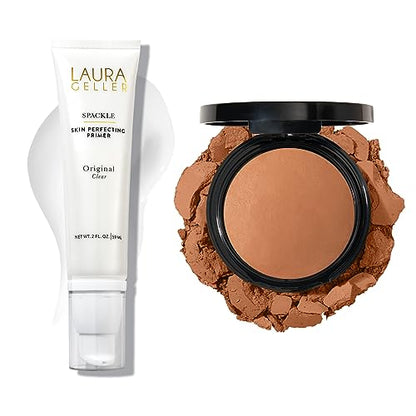 LAURA GELLER NEW YORK Baked Double Take Powder Foundation, Deep + Spackle Super-Size Skin Perfecting Makeup Primer with Hyaluronic Acid, Original