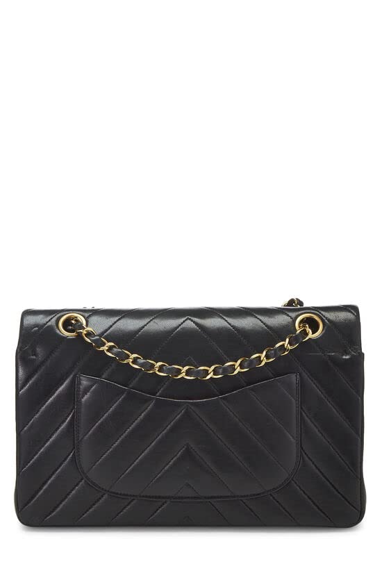 CHANEL, Pre-Loved Black Chevron Lambskin Classic Double Flap Medium, Black