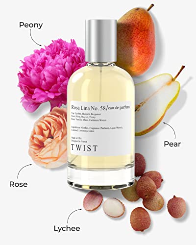 Twist - Rosa Lina No. 58 - Eau De Parfum Inspired by Perfume De Marly Delina, Long-Lasting Perfume For Women, Paraben Free, Vegan, Clean Ingredients, Fragrance - Spray 100 ml | 3.4 fl. oz.