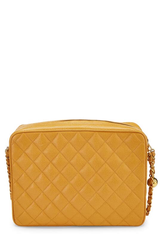 CHANEL, Sac à main pour appareil photo matelassé jaune Caviar Pocket Large, d'occasion, jaune