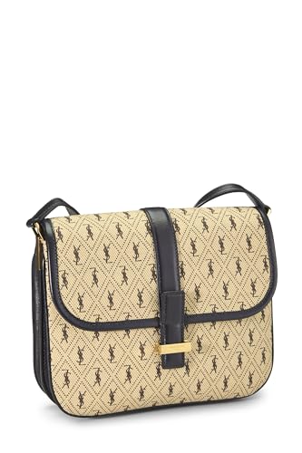 Yves Saint Laurent, Bolso satchel pequeño Le Monogramme de lona beige Pre-Loved, Negro