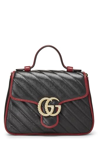 Gucci, Bolso con asa superior Torchon GG Marmont de cuero negro Pre-Loved, Negro