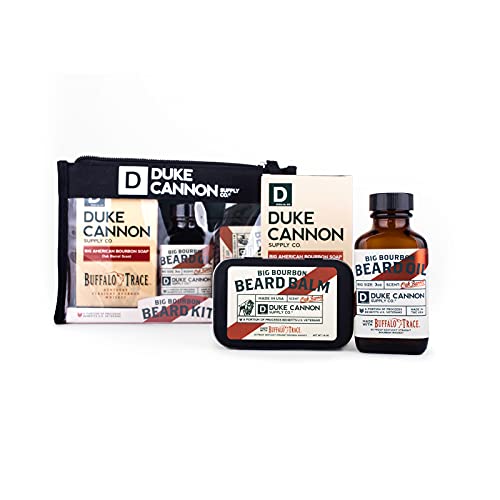 Duke Cannon Supply Co. Big Bourbon Beard Kit pour hommes : baume à barbe et huile à barbe + savon Bourbon, 10 onces