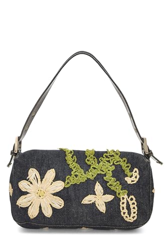 Fendi, Baguette con bordado floral azul marino Pre-Loved, Azul marino