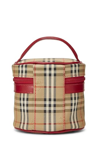 Burberry, Mini trousse de toilette ronde Haymarket en toile rouge d'occasion, rouge