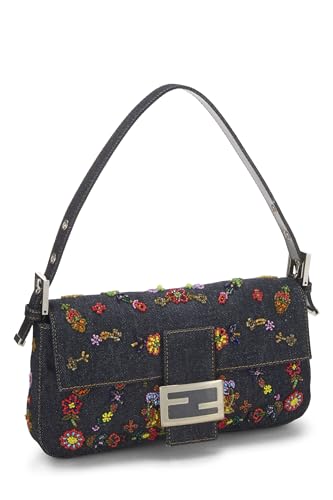 Fendi, Pre-Loved Navy Denim Embellished Baguette, Navy