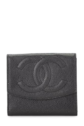 Chanel, portefeuille compact Timeless 'CC' Black Caviar d'occasion, noir