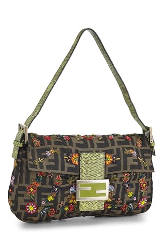 Fendi, Pre-Loved Brown Zucca Canvas Embellished Baguette, Green