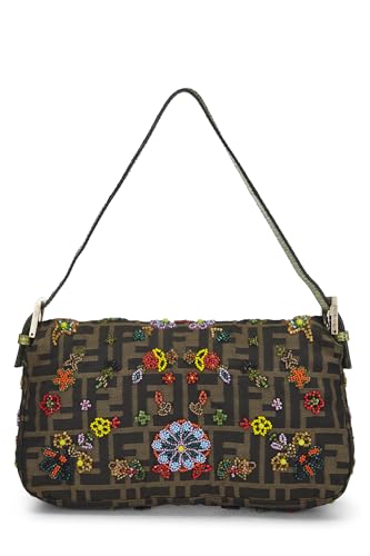 Fendi, Pre-Loved Brown Zucca Canvas Embellished Baguette, Green