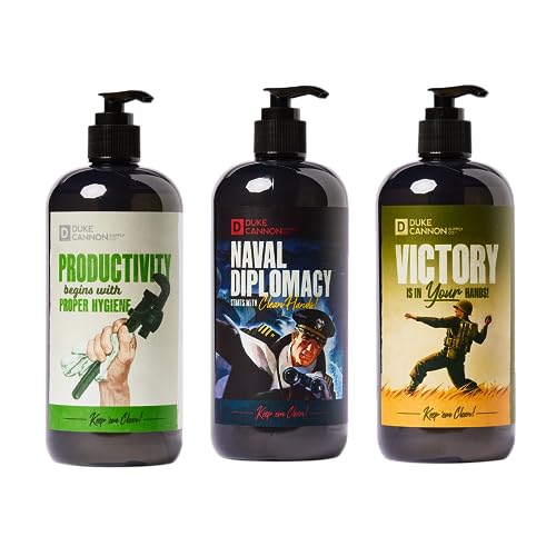 Savon liquide pour les mains Duke Cannon Supply Co. Triple Play, lot de 3, 17 FL OZ. - Gardez-les propres avec la diplomatie navale, la victoire et la productivité